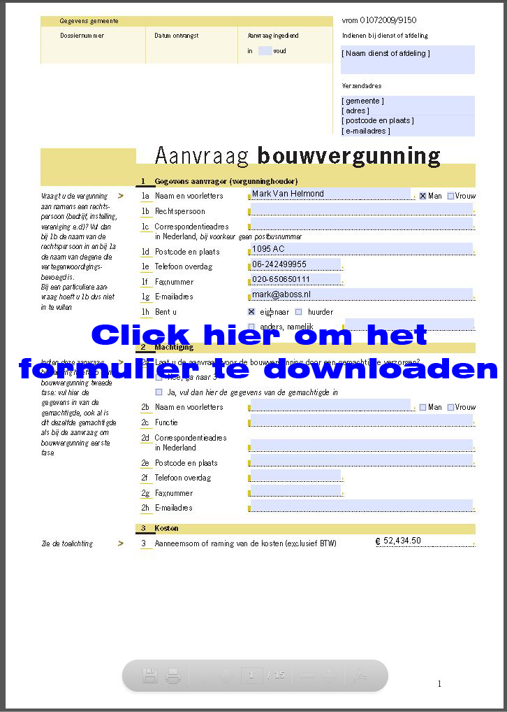 omgevingsvergunning bouwaanvraag formulier