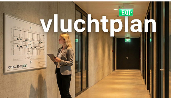 Voorbeeld lay-out ontruimingsplattegrond (liggend)