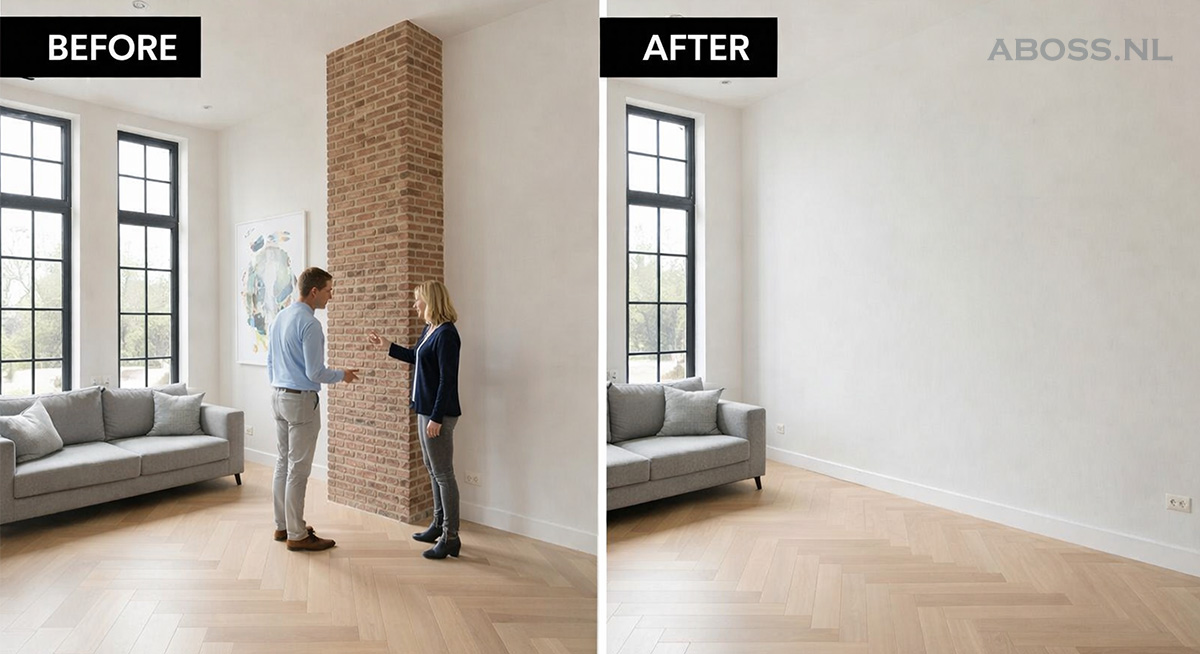 Stalen opvangconstructie voor een (gedeeltelijk) te verwijderen schoorsteen