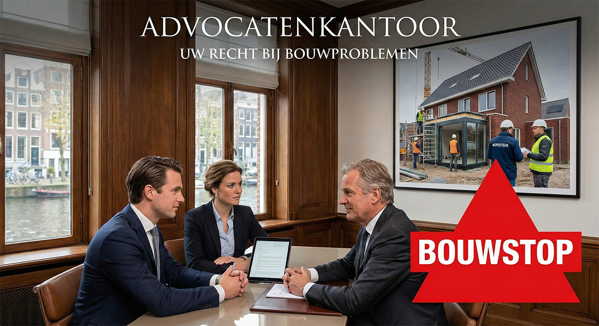 Professionele setting: bouwtekening en juridisch document voor bouwstop legalisatie