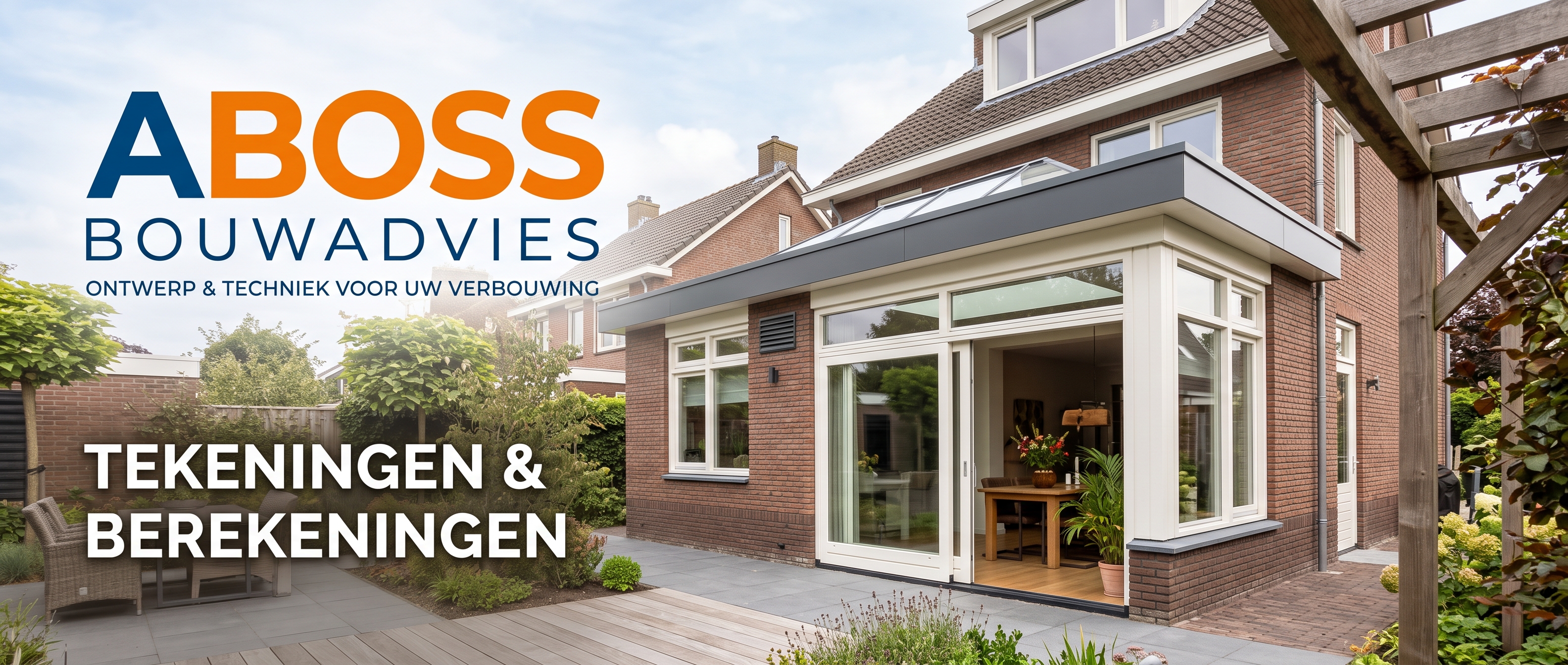 Moderne uitbouw met plat dak en daklicht constructief voorbereiden